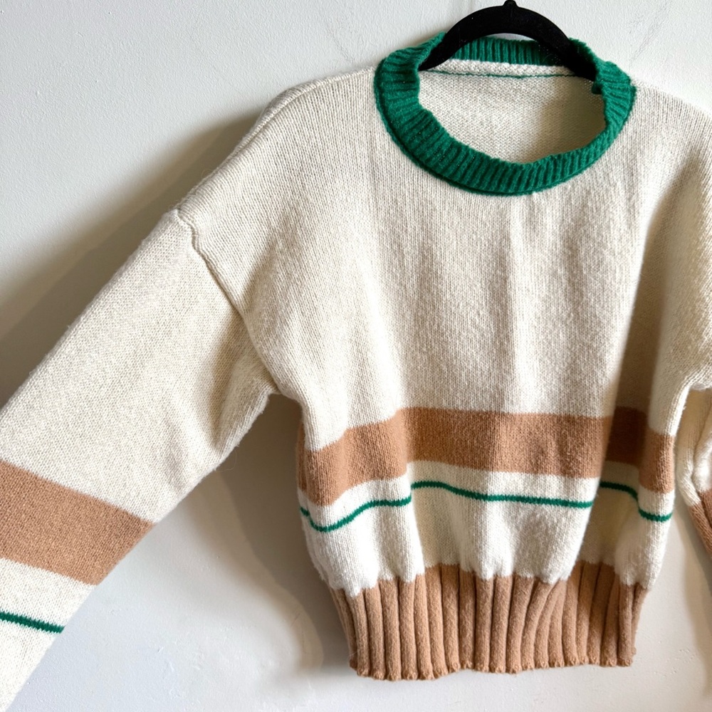 Dolls Kill Cream Striped Knit Sweater - Picture 2 of 3